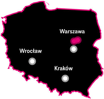 mapa Polski przedstawiająca położenie Centrów Danych T-Mobile: Warszawa